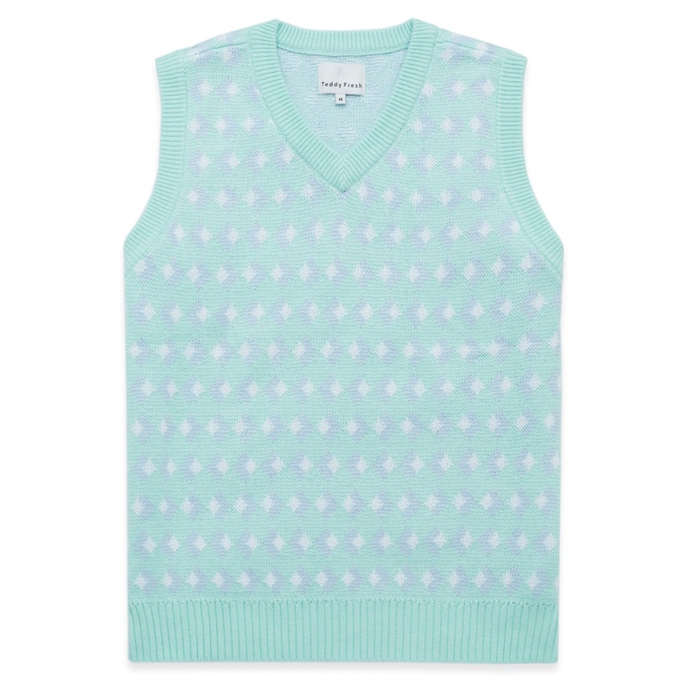 NWT Teddy Fresh Womens Blue Knitted Sleeveless Pullover Sweater Size L